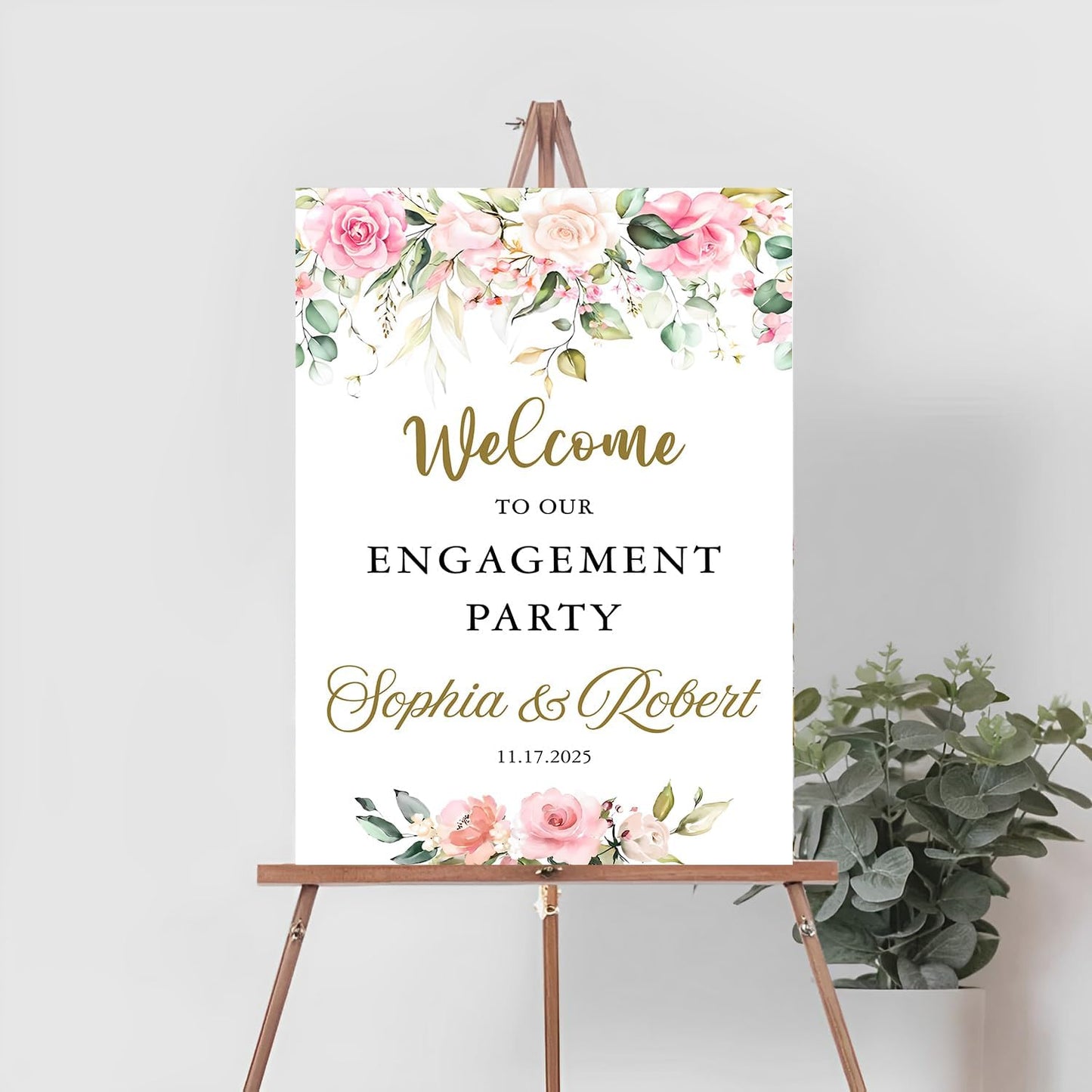 Welcome To Our Personalized Floral Engagement Party Sign - Engagement Announcement & Decoration Gift For Couples