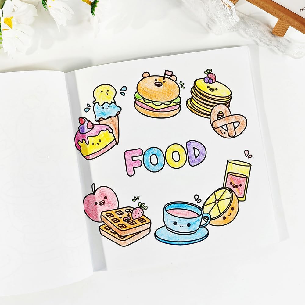 Adorable Coloring Book for Kids Ages 4–8: 40 Unique Single-Sided Pages to Prevent Bleed-Through | Thick Paper for Markers & Crayons | Screen-Free Learning Fun & Family Creative Gift (Food Drink)