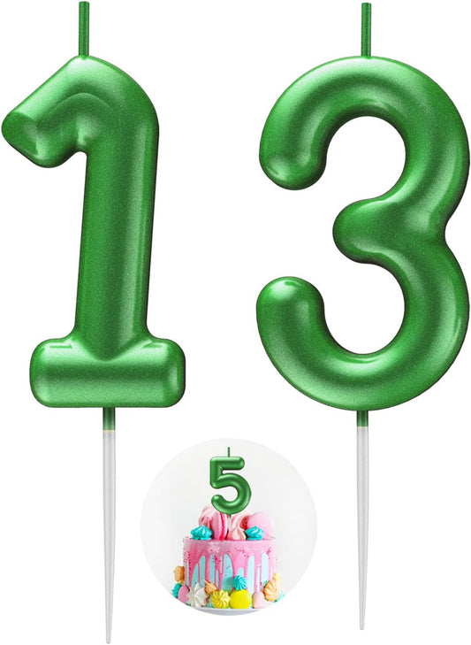 Green Number 13 Candle Happy Birthday 3D Number Candles for Birthday Cake Party Decoration Wedding Anniversary Celebration Supplies