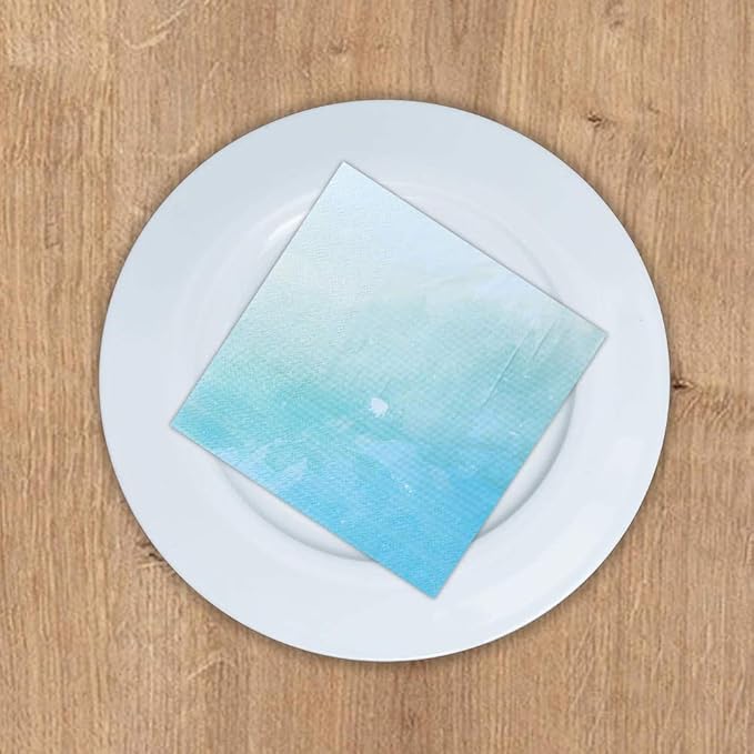SOLAS Beautifully Designed 2 Ply Square Blue Paper Napkins - 20 Pack Fun & Colorful Teal & Blue Pastel