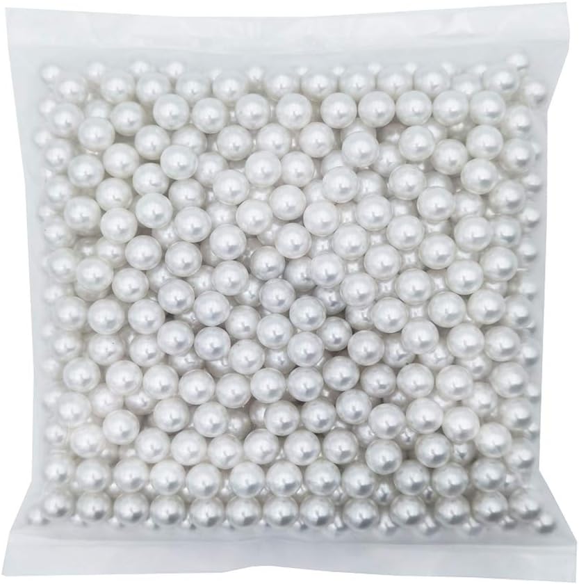 INSPIRELLE 580pcs White Undrilled ABS Art Faux Pearls for Vase Fillers, 10mm No Hole Makeup Beads to Hold Brush Eyeliner, Imitation Round Pearl Beads for Table Scatter Home Wedding Decoration