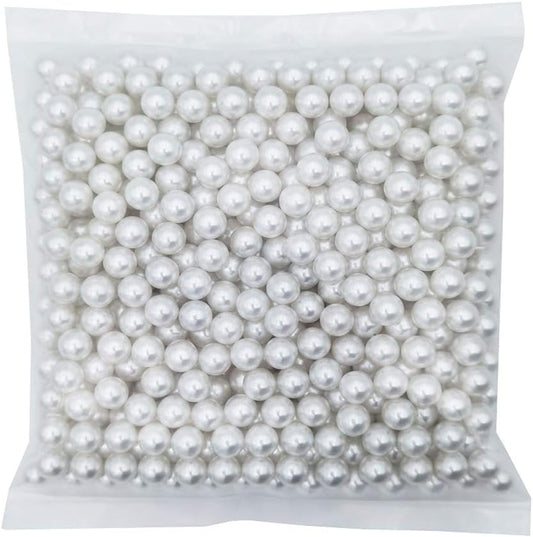 INSPIRELLE 580pcs White Undrilled ABS Art Faux Pearls for Vase Fillers, 10mm No Hole Makeup Beads to Hold Brush Eyeliner, Imitation Round Pearl Beads for Table Scatter Home Wedding Decoration