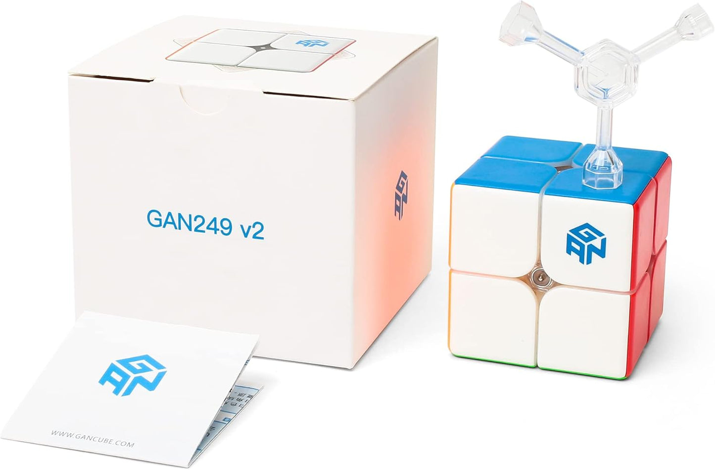 GAN 249 V2 2x2 Speed Cube, 2 by 2 Mini Magic Cube Puzzle Toy Gift for Kids Basic Learning, 49mm, Stickerless