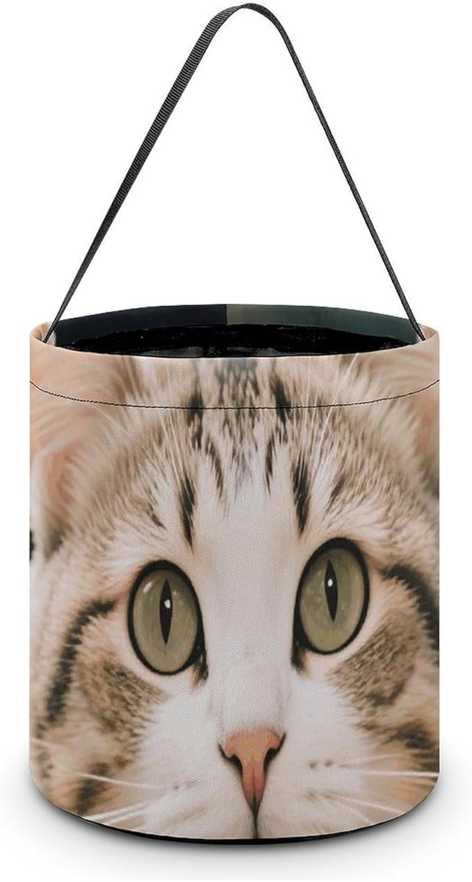 Halloween Candy Bucket - Floral Cat Trick Or Treat Candy Bag, Gift Bag for Party Favor Supplies
