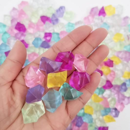 Fake Ice Rocks, Acrylic Vase Fillers Luminous Rocks, 16 x 22 mm Clear Acrylic Ice Rocks Fake Crushed Ice Rocks Clear Gems Marble 150 pcs