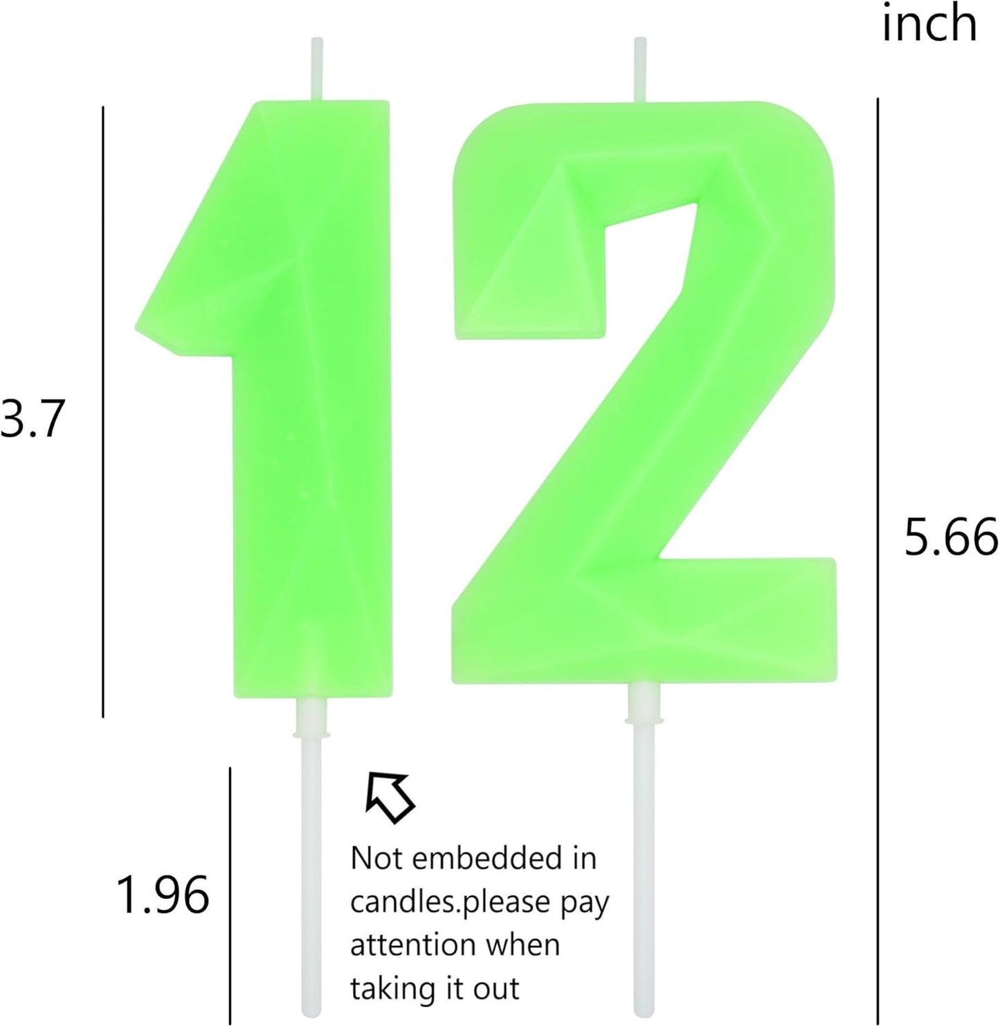 DERVENTA Large Birthday Candle Number 3D Luminous Green 3.7 inch Party Celebration Anniversary Decoration Cake Topper 1 Piece (Luminous Green Number 12)