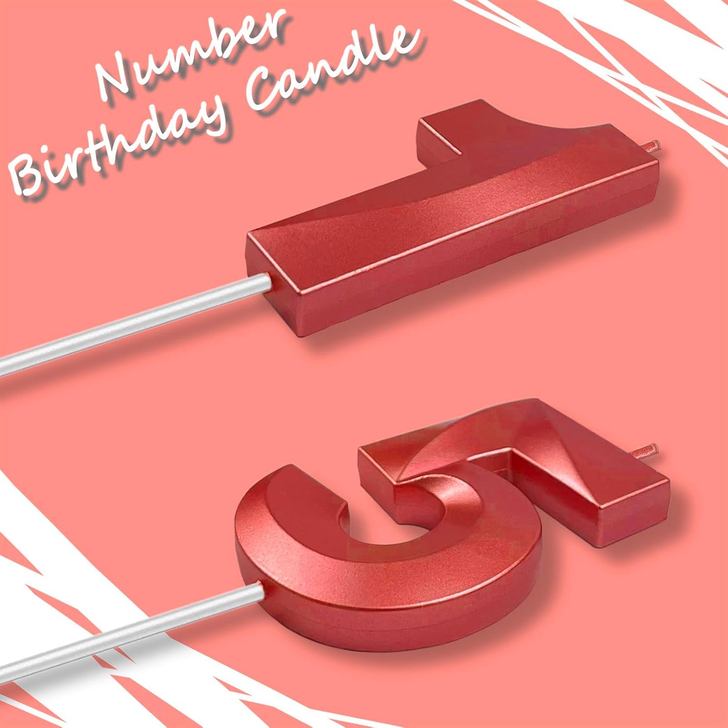 Red Number 15 Candles, 3D Diamond 2.76 Inch Cake Topper Birthday Candles for Wedding Anniversary Cake Decorations, Happy Birthday Party Decorations