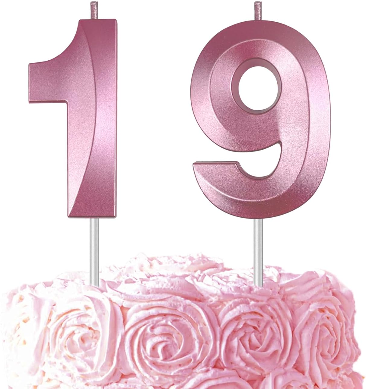 Pink Number 19 Candles, 3D Diamond 2.76 Inch Cake Topper Birthday Candles for Wedding Anniversary Cake Decorations, Happy Birthday Party Decorations