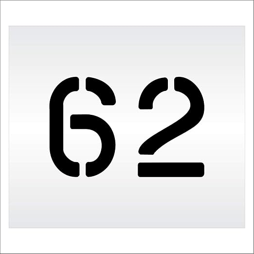 Pavement, Curb, and WheelStop Stencils - 6 inch Double Number Stencil - (62) - 6" x 9" x 1/8" (128 mil) - Pro-Grade