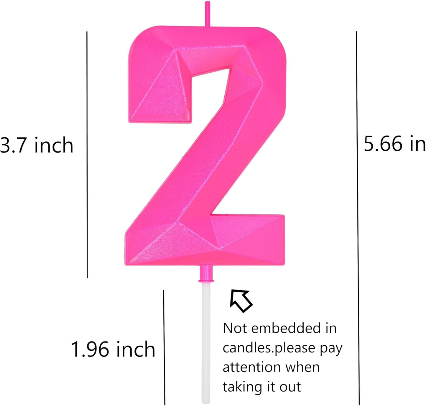 DERVENTA Large Birthday Candle Number 3D Pink 3.7 inch Party Celebration Anniversary Decoration Cake Topper 1 Piece (Number 2 Pink)