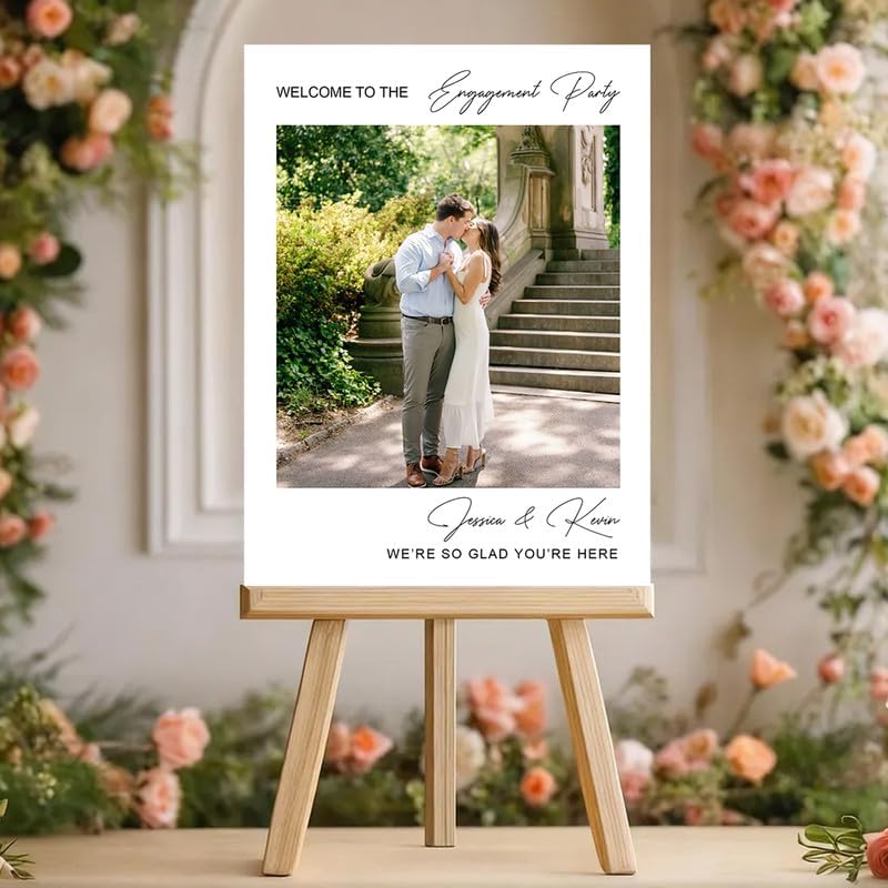 Minimalist Polaroid Style Photo Welcome Sign - "Engagement Party" Decor with Custom Couple Photo