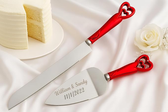 GIFTS INFINITY Personalized Wedding Cake Knife and Server Set with Engraving – Cake Cutting Utensil Set, Keepsake Gift for Wedding, Anniversary, Reception, Birthday & Other Occasions (2541-RD)