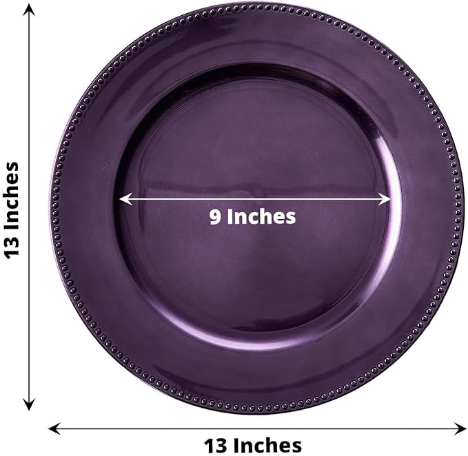 Efavormart 6 pcs 13" Purple Beaded Round Charger Plates for Tabletop Decor Holiday Wedding Catering Event Decoration