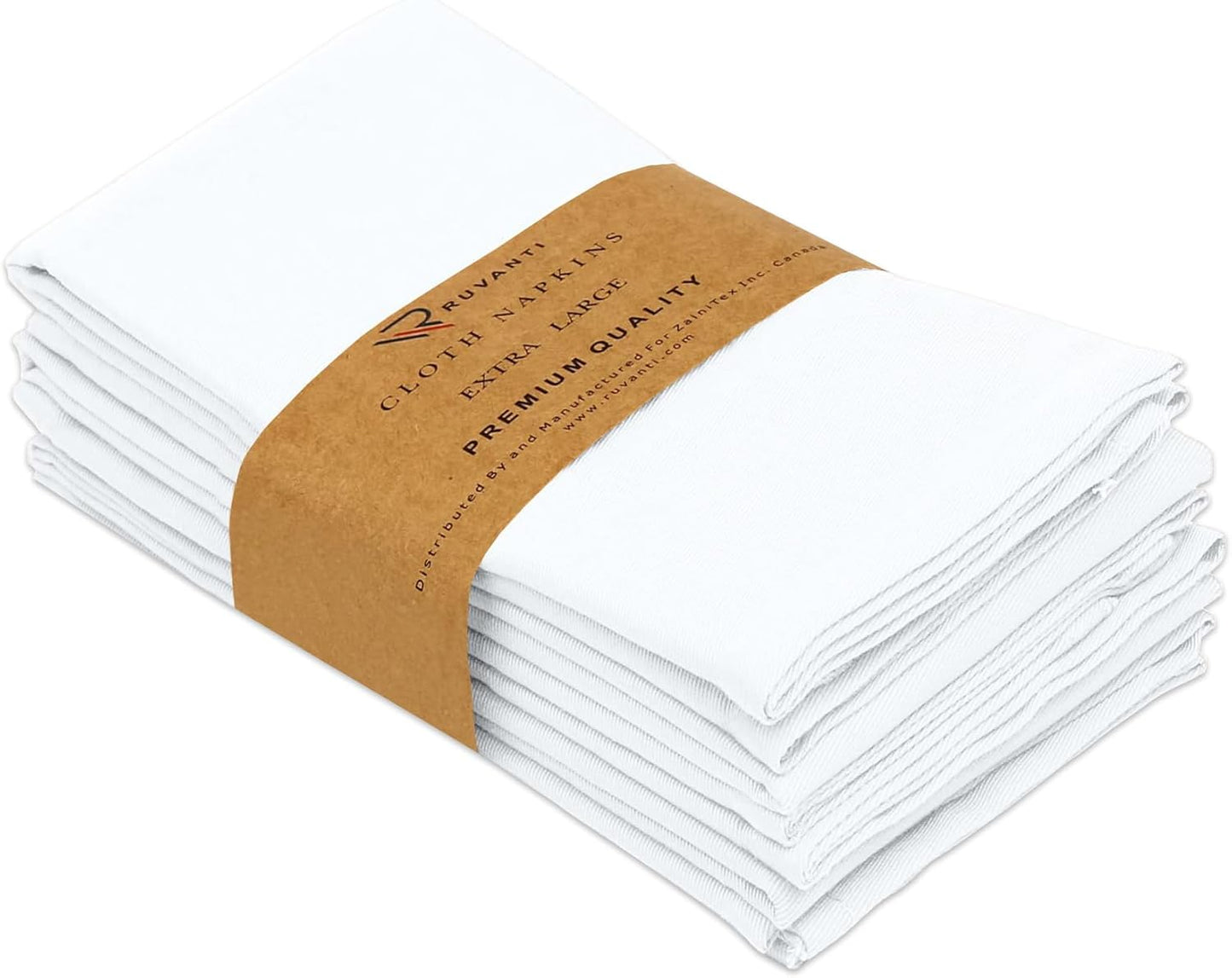 Ruvanti Cloth Napkins Set of 6, 18x18 Inches Napkins Cloth Washable, Soft, Durable, Absorbent, Cotton Blend. Table Dinner Napkins Cloth for Hotel, Lunch, Restaurant, Wedding Parties - White