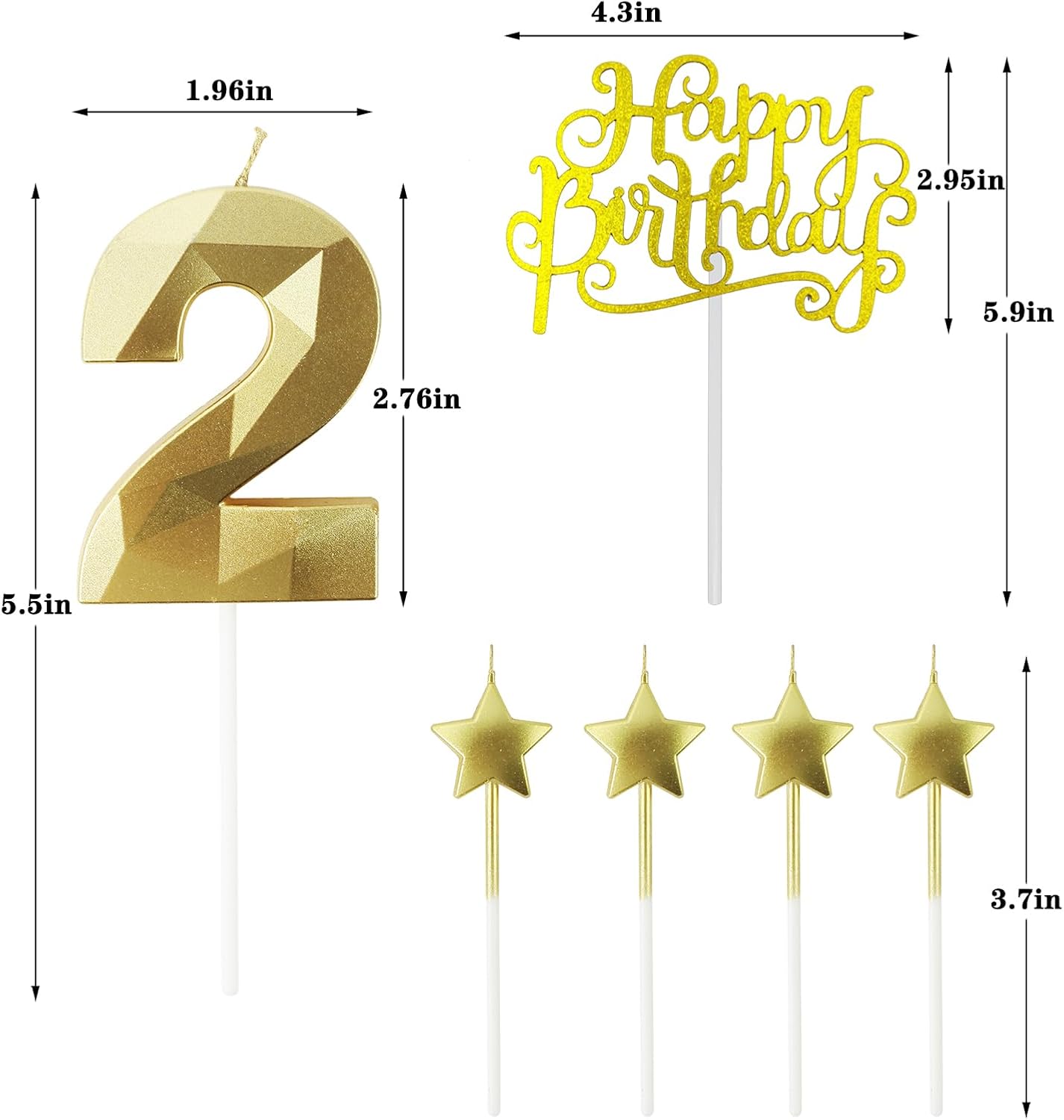 Golden Number 20 Birthday Candles and Star Birthday Candles 2.76 inch Birthday Cake Candles 3D Diamond Shaped Candles are Suitable for Birthday Parties and Anniversary Cake Decorations Candles