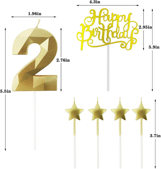 Golden Number 12 Birthday Candles and Star Birthday Candles 2.76 inch Birthday Cake Candles 3D Diamond Shaped Candles are Suitable for Birthday Parties and Anniversary Cake Decorations Candles