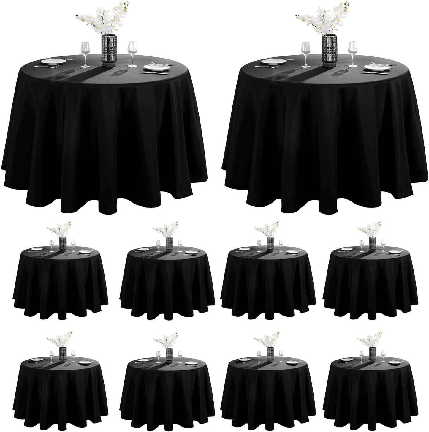 Vidafete 10 Pack 120inch Round Tablecloth Polyester Table Cloth，Stain Resistant and Wrinkle Polyester Dining Table Cover for Kitchen Dinning Party Wedding Rectangular Tabletop Buffet Decoration(Black)