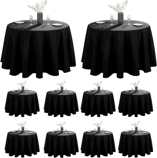 Vidafete 10 Pack 120inch Round Tablecloth Polyester Table Cloth，Stain Resistant and Wrinkle Polyester Dining Table Cover for Kitchen Dinning Party Wedding Rectangular Tabletop Buffet Decoration(Black)
