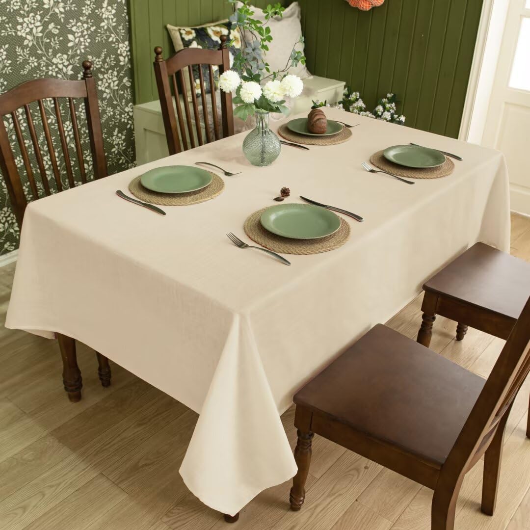 Natural Linen Rectangle Tablecloth, Slubby Textured Fall Lightweight Table Cloth 60 x 84 Inch, Water Resistant Stain Resistant Farmhouse Burlap Table Cover for Kitchen Dining Room, Khaki