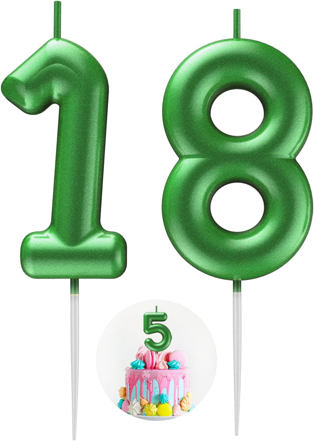 Green Number 18 Candle Happy Birthday 3D Number Candles for Birthday Cake Party Decoration Wedding Anniversary Celebration Supplies