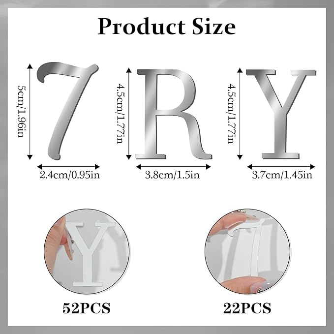 74 PCS Custom Cake Topper Name Silver Acrylic Letters DIY Personalized A-Z & 0-9 Number Alphabet Cake Decoration For Wedding Anniversary Baby Shower Party Birthday Supplies