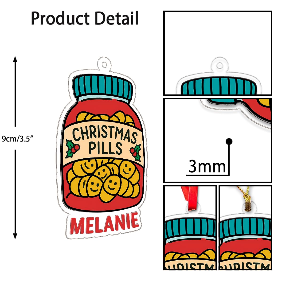 Personalized Happy Christmas Pill Ornament, Custom Funny Christmas Ornament, Humor Gag Gift, Medicine Decor Acrylic Ornament – Personalized Christmas Tree Decoration, Custom