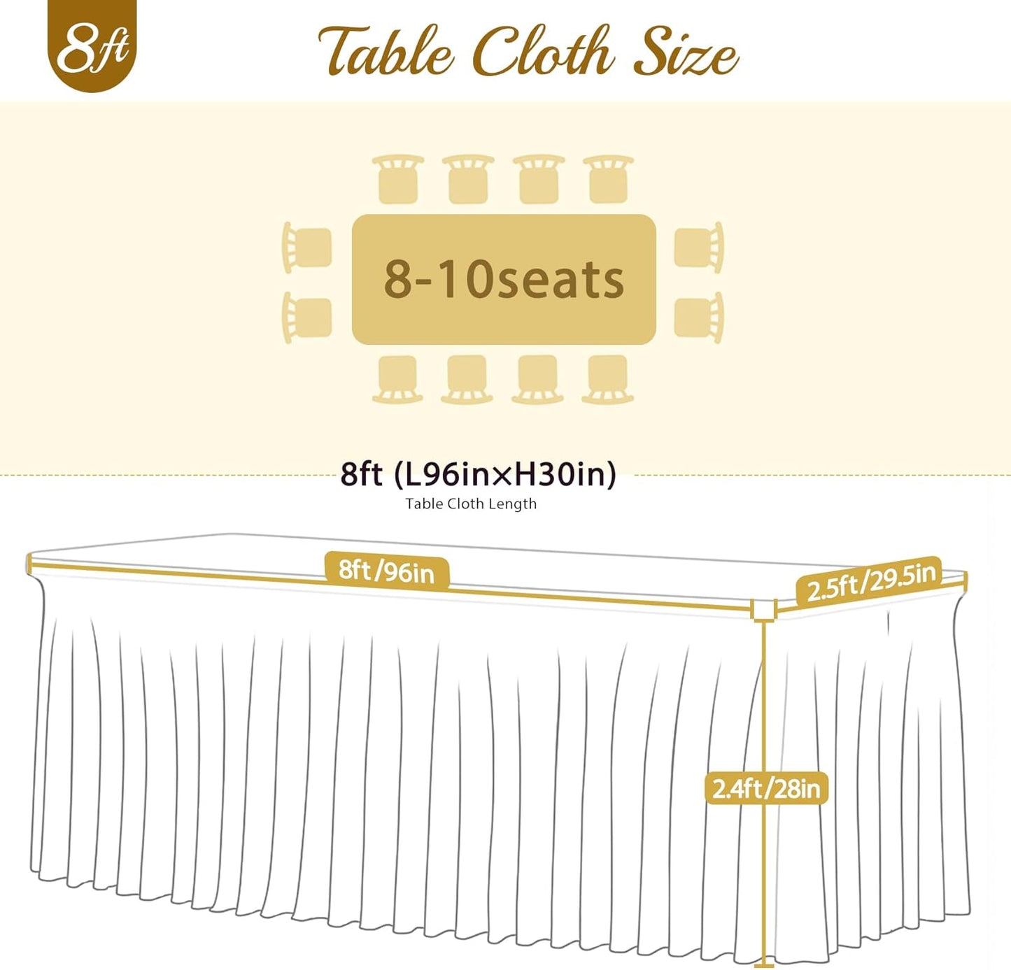 2 Pack 8ft Baby Blue Spandex Table Cloths for Rectangle Tables Wrinkle Free Rectangle Tablecloths, Stretch Fitted Table Cover with Skirt for Baby Shower Boy Birthday Party Wedding Banquet Buffet