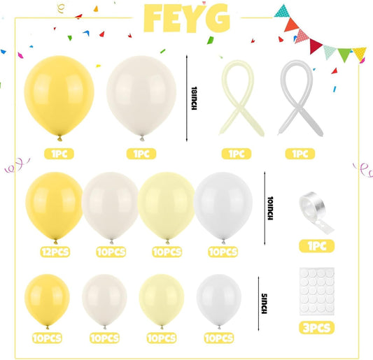 Mustard Yellow Bow Balloon Arch Kit, Sand White Pastel Yellow Balloon Garland Kit, Yellow White Latex Party Balloons for Bee Birthday Wedding Baby Shower Gender Reveal Boho Bee Party Decoration