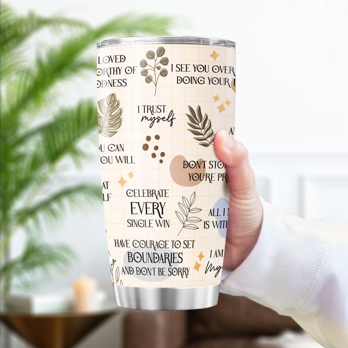 Daily Reminder Tumbler for Positive Mindset, 20oz Stainless Steel Insulated Cup with Motivational Affirmations, Self Love Mental Health Gift for Women, Friends, Coworkers