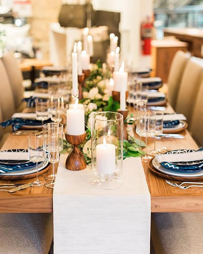 B-COOL White Table Runners 2Packs 13x108inch Burlap Linen Style Rustic Farmhouse Table Runner Wedding Farmhouse Boho Dining Party Home Decoration