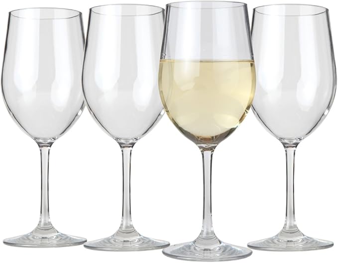 Lily's Home Unbreakable Chardonnay Wine Glasses, Made of Shatterproof Plastic and Ideal for Indoor and Outdoor Use, Reusable 12oz. Set of 4