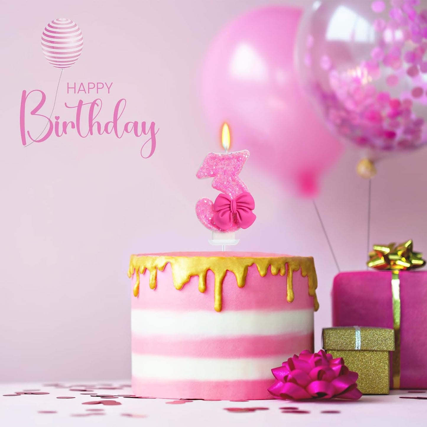 Birthday Candle for Cake, Rose Bow Number Cake Candles, 2.76 inch Number Happy Birthday Candle, Cake Topper Decoration for Birthday Party (Number 3)