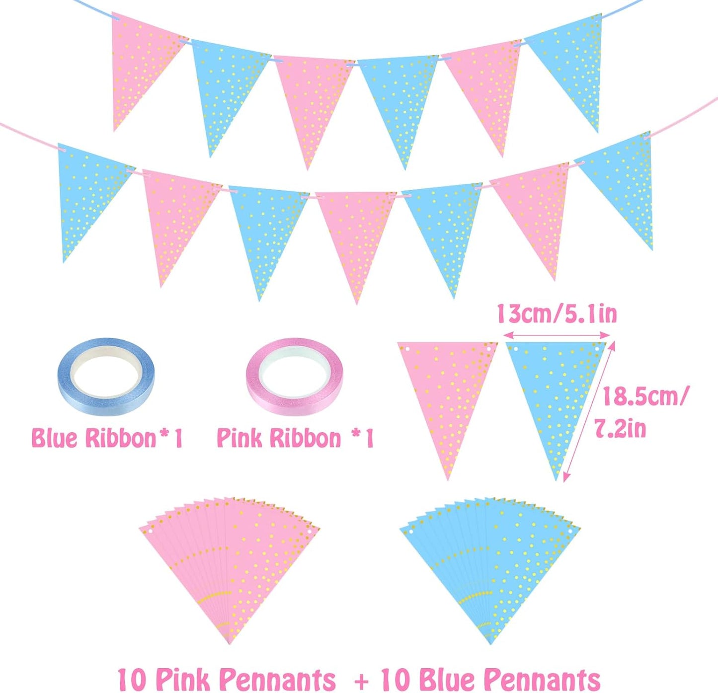 ASTARON 2 Pack Gender Reveal Bunting Blue & Pink Banner for Gender Reveal Party Supplies Baby Shower Decorations Boys Girls Birthday Party Decorations