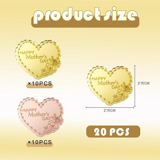 20 Pcs Mother's Day Cupcake Topper Acrylic Cake Disc Mirror Heart Cake Topper Engraved Happy Mother's Day Cake Topper Cupcake Decorations for Birthday Mother's Day Gifts Party Decor (Gold & Rose Gold)