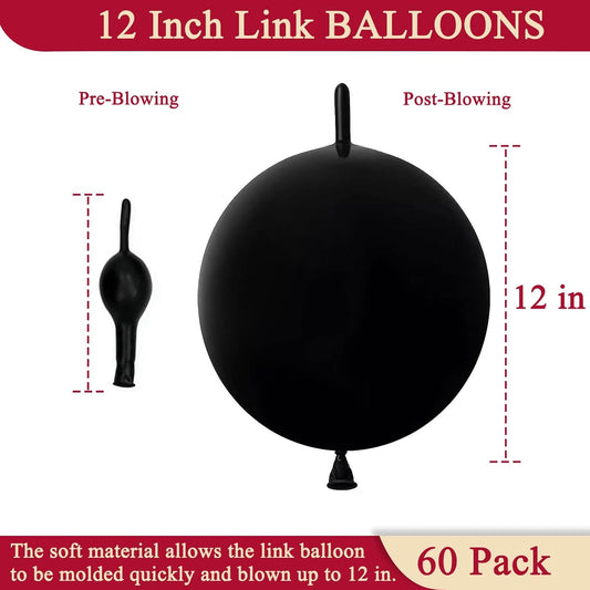 60 Pcs Link Balloons 12 Inch Quick Link Balloons for Birthday Wedding Party Festival Decorations (Black)