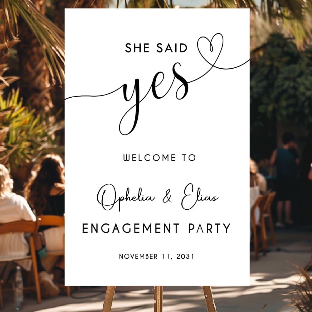 Personalized Engagement Welcome Sign – Minimalist Engagement Party Yard Sign – We’re Engaged Signs – Engagement Party Decorations for Couple - She Said Yes! (Version 6)