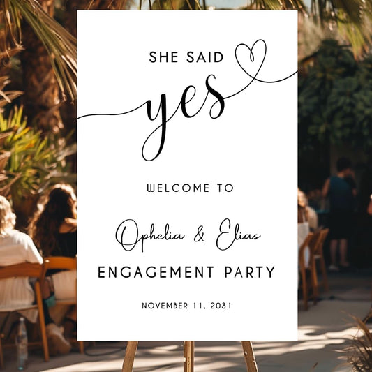 Personalized Engagement Welcome Sign – Minimalist Engagement Party Yard Sign – We’re Engaged Signs – Engagement Party Decorations for Couple - She Said Yes! (Version 6)