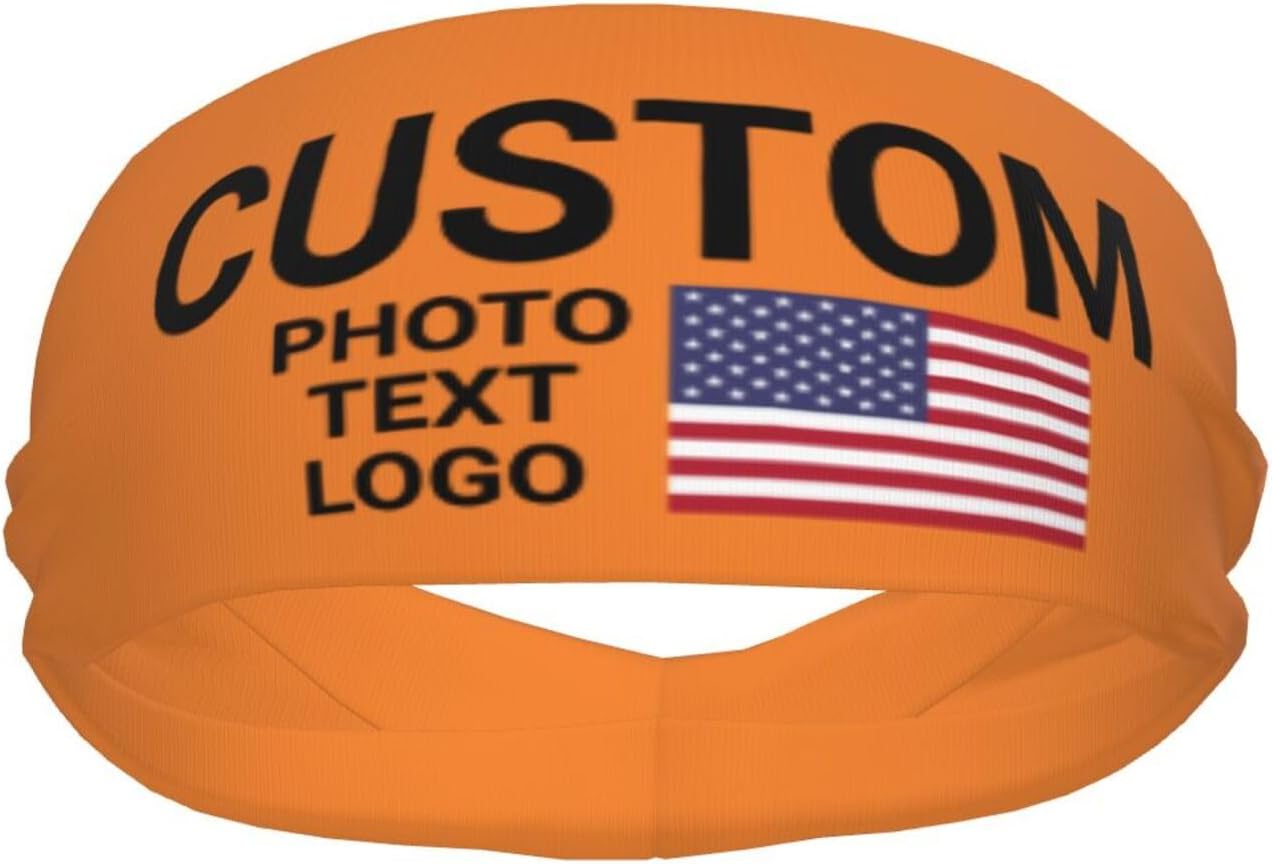 Custom Sports Headband Sweatband Bandana Add Your Photo Logo Text Number, Bulk Customized Unisex Sports Moisture Wicking Breathable Elastic