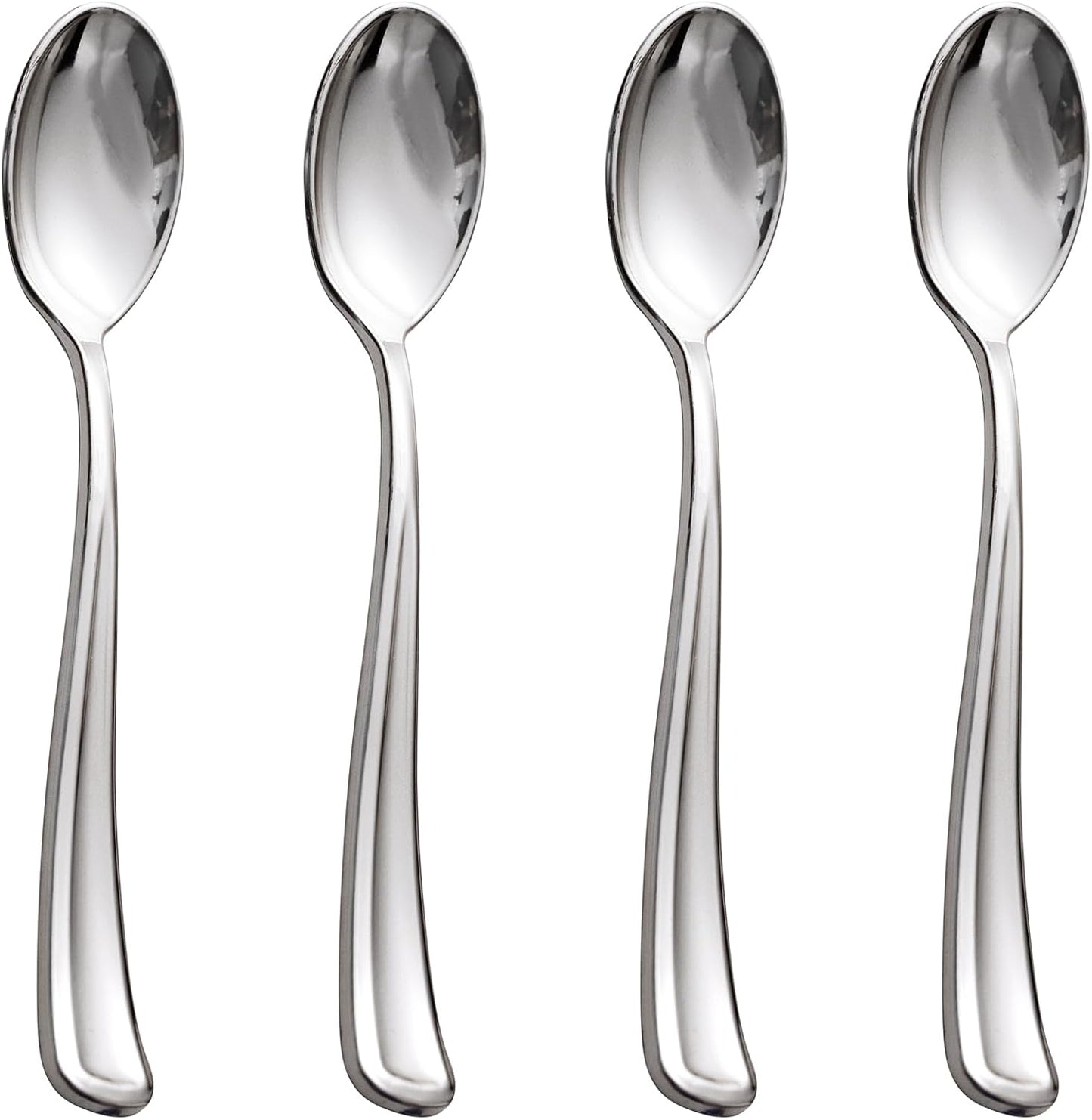 WDF 100 Pack Silver Plastic Spoons Disposable - 6.9 Inch Silver Spoons Heavy Duty Plastic Spoons, Modern Silver Disposable Spoons Perfect for Christmas Parties, Weddings