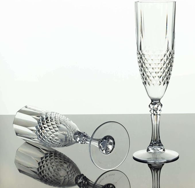 Efavormart 6-Pack Champagne Glasses, 8oz Shatterproof Plastic Crystal Cut Toast Flutes, Clear for Party Celebration Wedding