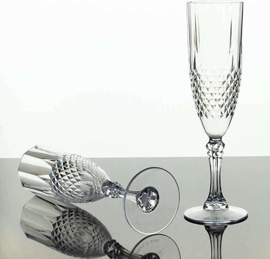 Efavormart 6-Pack Champagne Glasses, 8oz Shatterproof Plastic Crystal Cut Toast Flutes, Clear for Party Celebration Wedding