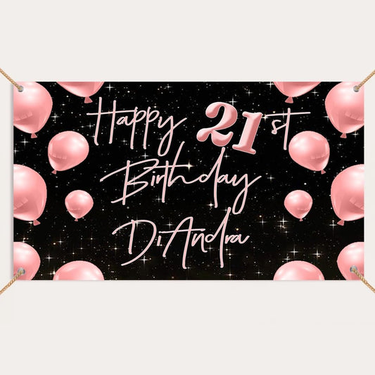 Generic Personalized Happy Birthday Banner, Customized With Name, Indoor And Outdoor Use, 12x24 inches, Color 2