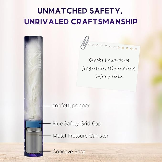 White Feather Confetti Cannon 12 Pack, 12" Biodegradable Wedding Confetti Poppers with Slow-Falling Real Feathers, Premium Party Poppers for Wedding Send Off, Bridal Shower & Celebrations