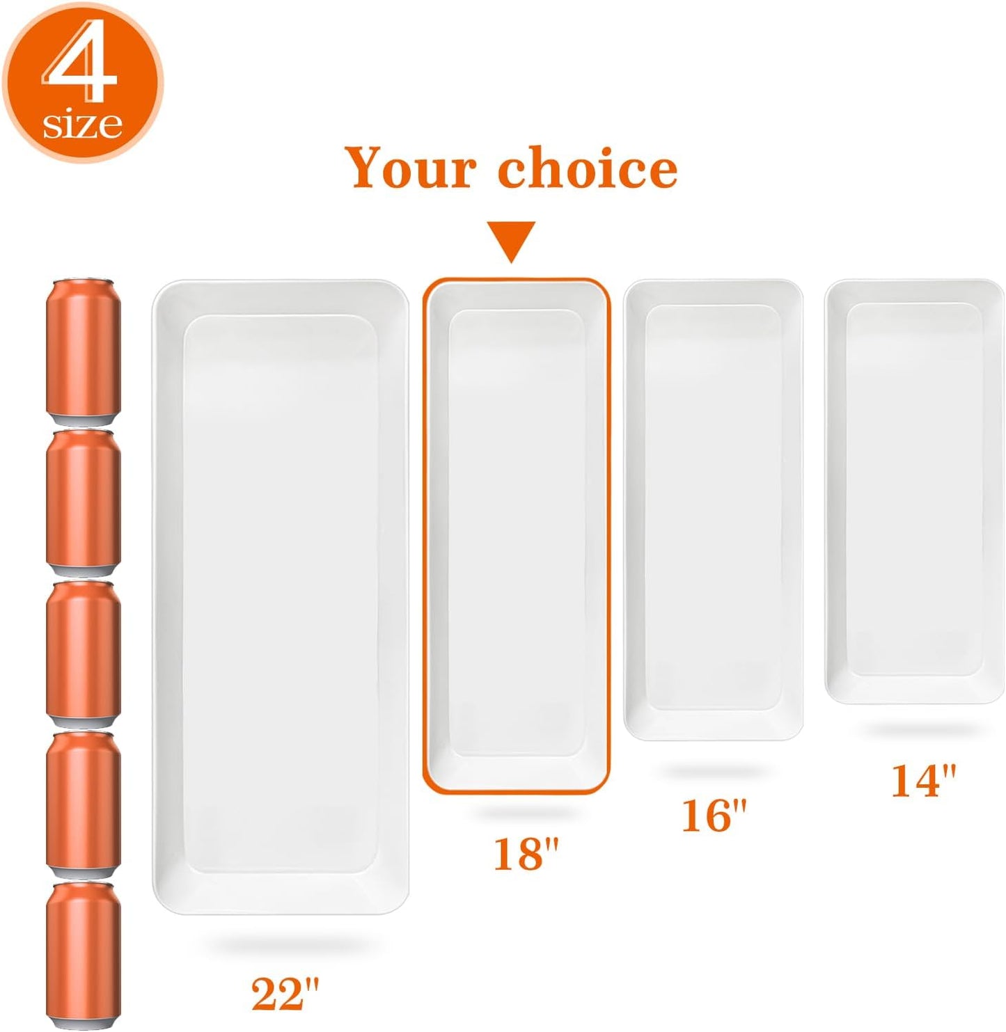 Serving Tray Platter Rectangle, 5 Pcs Long Narrow Food Tray for Veggie Fruit Snack Dessert, Plastic White Food Trays for Party Supplies Display, Rectangular Platters for Serving Food, BPA Free