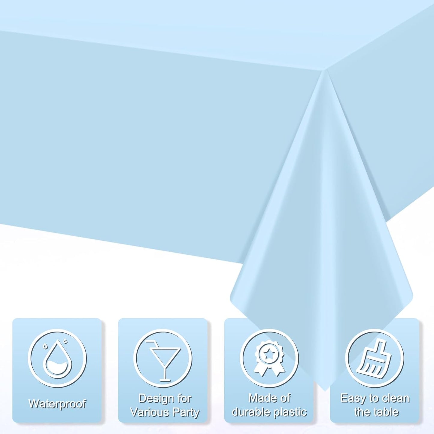 3Pcs Light Blue Tablecloths,Disposable Plastic Tablecloth,Waterproof Baby Blue Rectangle Table Cover for Graduation Birthdays Weddings Anniversary Party Decorations,54 x 108 Inch
