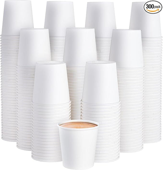 JOLLY PARTY 300 Pack 6 oz Disposable Paper Coffee Cup, Hot/Cold Beverage Drinking Cups for Water, White Paper Hot Coffee Cups