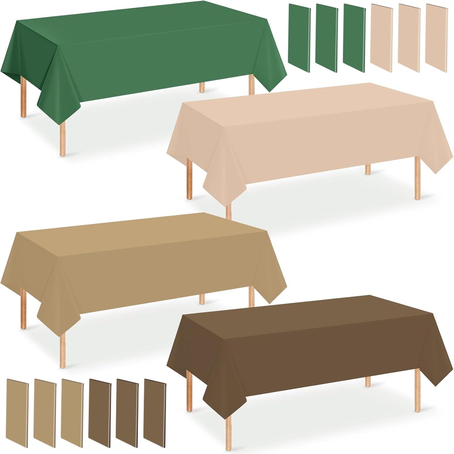 12 Pack Sage Green and Brown Plastic Tablecloth for Rectangle Tables, Safari Baby Shower Disposable Table Cover, Mallard Duck Camo Table Cloth for Jungle Forest Christmas Picnic Woodland Party Decor