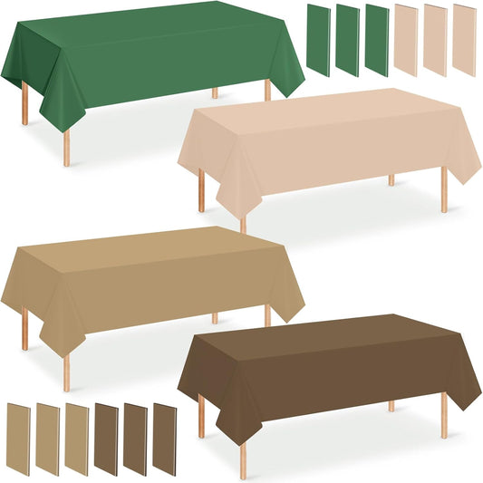 12 Pack Sage Green and Brown Plastic Tablecloth for Rectangle Tables, Safari Baby Shower Disposable Table Cover, Mallard Duck Camo Table Cloth for Jungle Forest Christmas Picnic Woodland Party Decor
