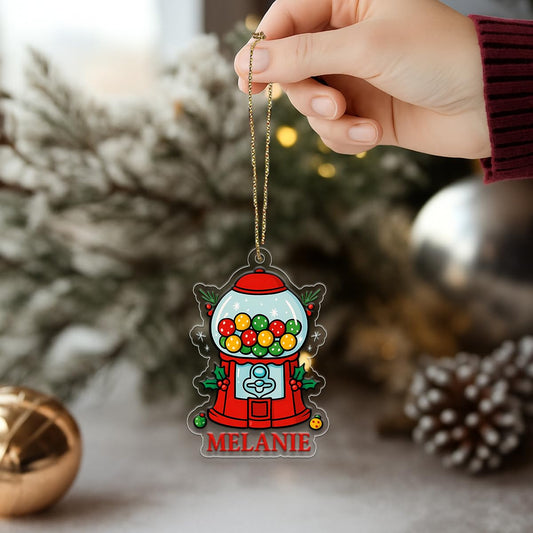 Custom Gumball Machine Ornament, Personalized Retro Christmas Ornament, Candy Lovers Gift, Unique Holiday Keepsake, Vintage Xmas Decoration Acrylic Ornament – Personalized