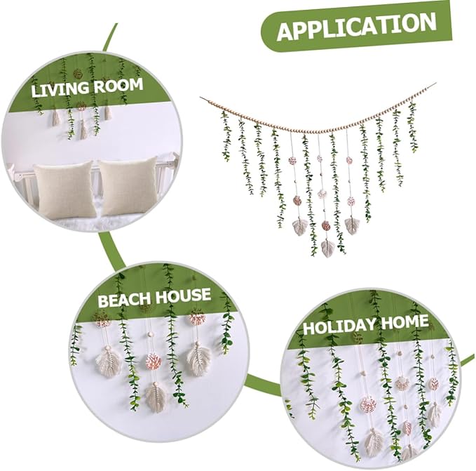 Artificial Eucalyptus Wooden Bead Garland Hanging Ornament with Leaf Vines for Bedroom Wall Decor Lightweight Rustic Farmhouse Style Vines Decoration